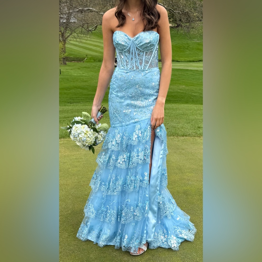 Elegant Light Blue Lace Gown